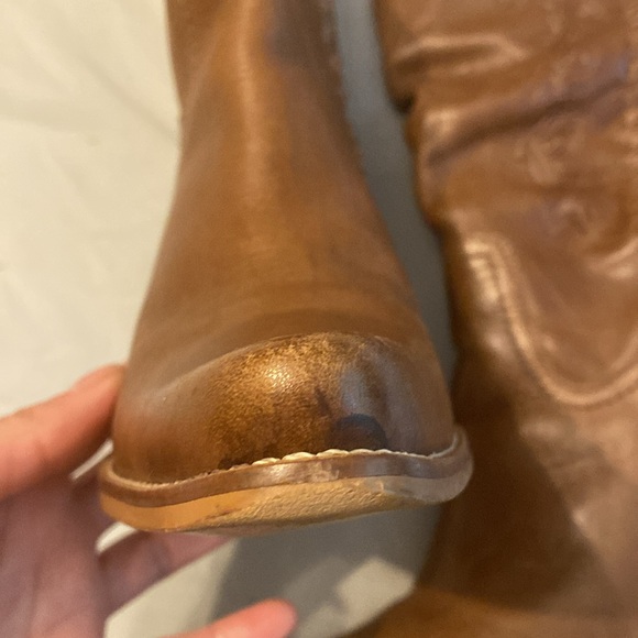 Vintage Bronx Y2K Knee High Boots Stack Heel Tan Tooled Leather Western Cowboy - Picture 4 of 10